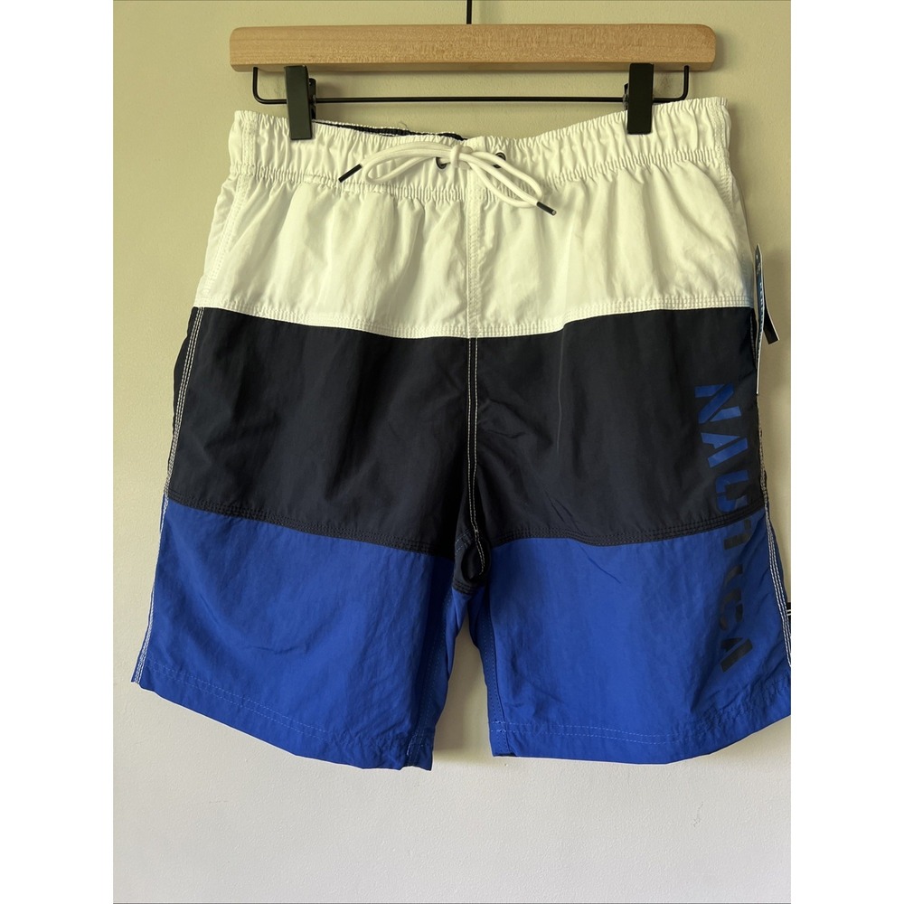 Nautica Men's Quick Dry Classic Logo Tri-Block Series Swim Trunks Short Size S
